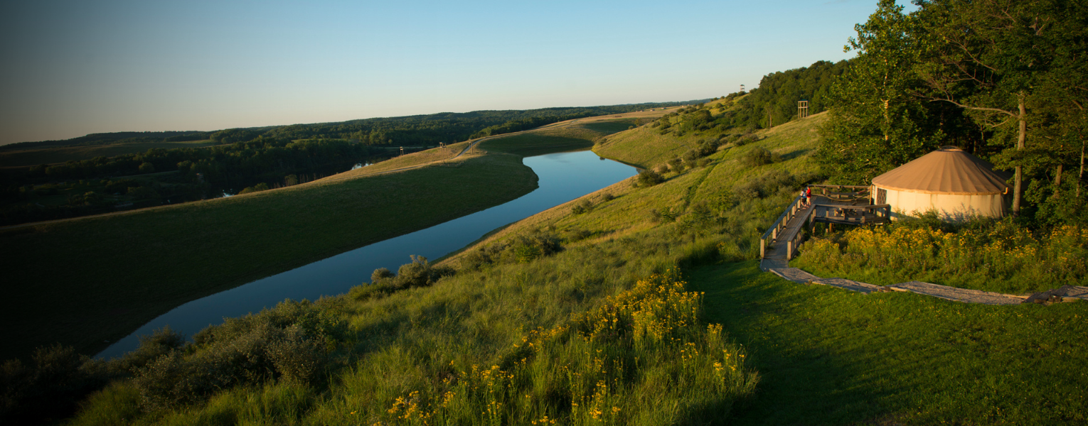 yurt overlooking pastures and river