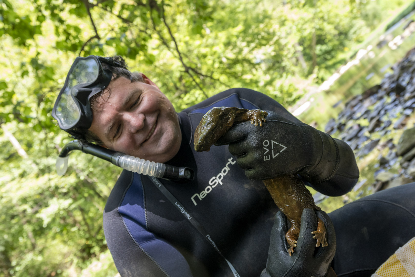 man holding hellbender