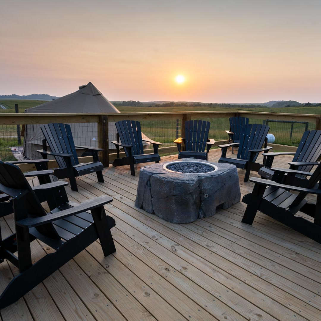 fireplace, chairs and tent