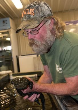 man holding hellbender