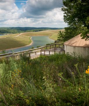 yurt and flowers