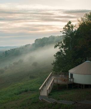 Yurt overlooking foggy valley