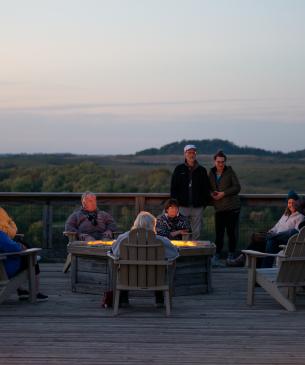 gathering around a fire