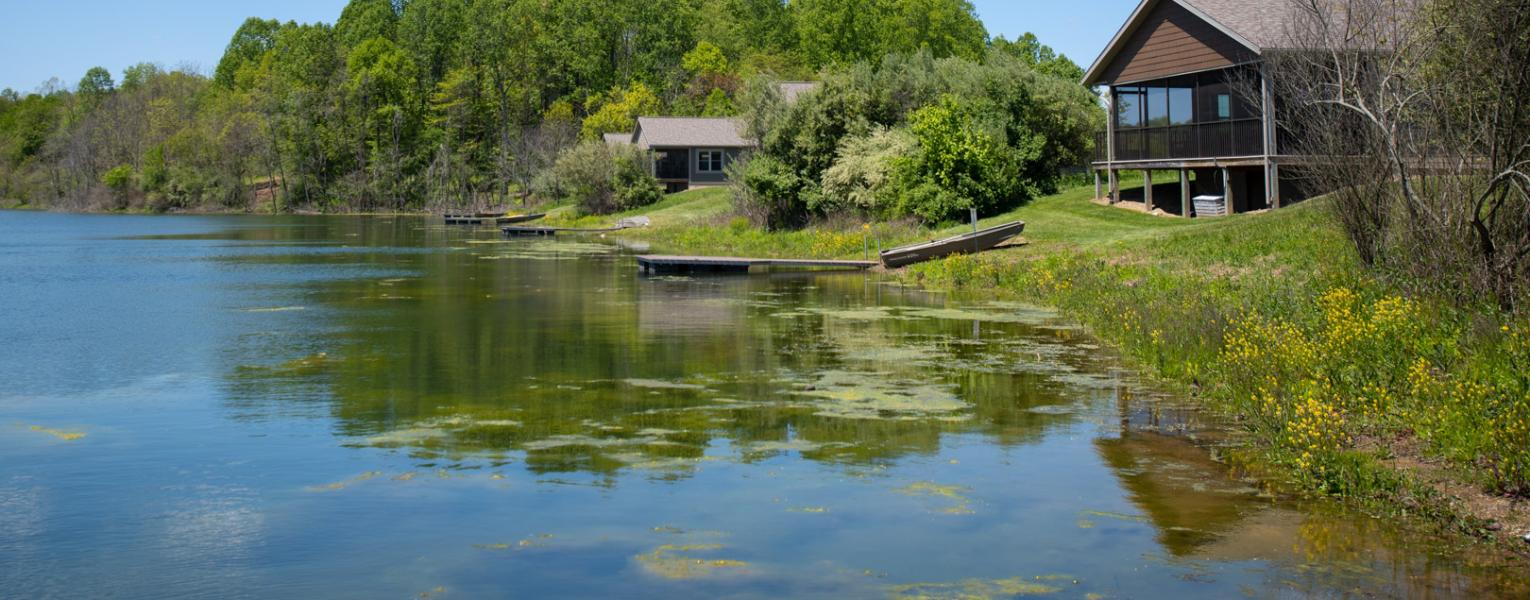 cabin at a lake